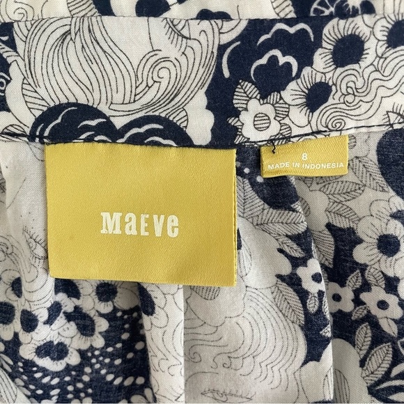 Maeve Anthropology Tesni Floral & Ink Face Halter Neck Top Blue White Women Sz 8 - Picture 5 of 6